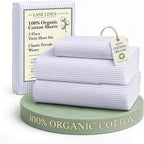 LANE LINEN 100% Organic Printed Cotton Sheets Twin Size, Classic Ticking Stripe Print (Available in Variety of Prints) Soft & Comfy Low Pill Fade Resistant Naturally Cooling Machine wash Twin Sheets