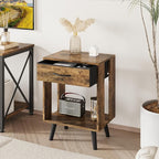 GYIIYUO Nightstands Set of 2 with Fabric Storage Drawer and Open Wood Shelf, Side Table with Storage for Bedroom, Night Stand with Drawer for Bedroom, Bedside Tables - 15.8" D x14 W Rustic Brown