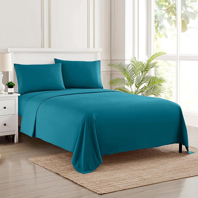 King Size Sheets - Breathable Luxury Bed Sheets with Full Elastic & Secure Corner Straps Built In - 1800 Supreme Collection Extra Soft Deep Pocket Bedding, Sheet Set, EXTRA DEEP pocket - King, Teal