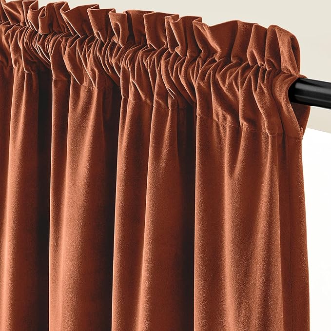 Lazzzy Velvet Blackout Curtains Thermal Insulated Room Window Drapes Super Soft Luxury Curtains for Living Room Bedroom Rod Pocket 2 Panels, Burnt Orange, 52" W x 96" L