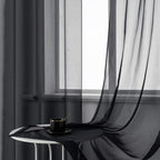 DUALIFE Black Sheer Curtains 84 Inches Length for Living Room Set of 2 Panels Grommet Window Drapes Semi Voile Modern Black Transparent Curtains for Bedroom 52x84 Inch Long