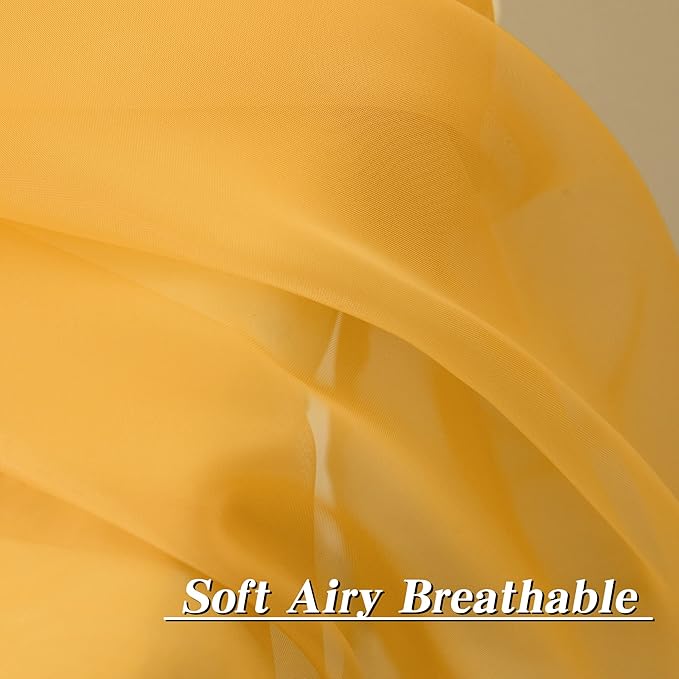 HUTO Gold Yellow Sheer Curtains 63 Inches Long for Living Room Rod Pocket Top Window Sheer Panels Curtains for Bedroom 2 Panels