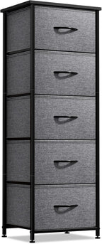 Sorbus Nightstand with 5 Drawers - Bedside Furniture & Night Stand End Table Dresser with Steel Frame, Wood Top, Easy Pull Fabric Bins for Home, Bedroom Accessories, Office & Dorm