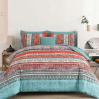Cottolester Boho Full Comforter Set 8 Pieces, Terracotta Comforter Bohemian Striped Bed in A Bag,Soft Microfiber Bedding Set for All Seasons