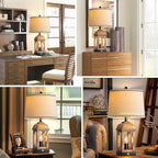 QiMH Table Lamp for Living Room, Farmhouse Lamps with USB A+C and Nightlight, 26" Rustic Bedside Lamps with 3-Way Dimmable Touch Control, Nightstand Lamp for Bedroom, Wood Grain, 1 Pack