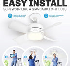 Bell+Howell Socket Breeze Socket Fan Light with Remote, Portable Small Ceiling Fans with Lights for Bedroom, Kitchen, Living Room, Ceiling Fan with Light 3500K, 1000 Lumens, Screws into E26/E27