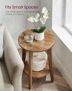 VASAGLE MAEZO Collection - Set of 2 Side Tables, 2-Tier Small Round End Tables, Nightstands with Tapered Legs, Curved Transitions, for Small Spaces, Living Room, Bedroom, Rustic Walnut ULET289K01