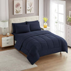 King Size Comforter Set with Sheets - 7-Piece Bedding Collection - 1 Comforter, 1 Fitted Sheet, 1 Flat, 4 Pillowcases - Deep Pocket - Soft & Premium Quality - Ideal for All Seasons, Navy Blue