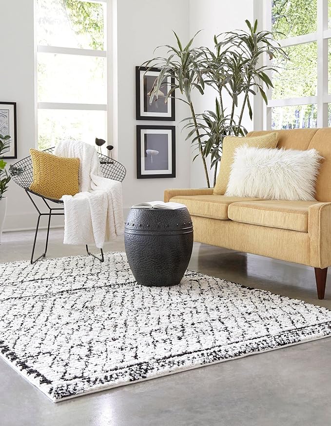 Rugs.com Morocco Collection Rug – 9' x 12' Ivory High-Pile Rug Perfect for Living Rooms, Large Dining Rooms, Open Floorplans
