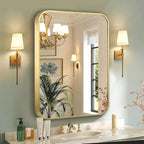 French Gold Mirror for Wall Decor, 30x36 Inch Brushed Brass Metal Framed Rectangle Wall Mirror for Bathroom Vanity, Living Room, Bedroom, Farmhouse, Hangs Vertically or Horizontally