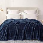 Exclusivo Mezcla Plush Fuzzy Fleece Bed Blanket King Size, Super Soft, Fluffy and Warm Blankets, Suitable for All Seasons (Navy Blue, 90x104 Inches)