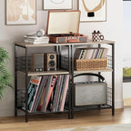 X-cosrack Side Table, Small End Table Record Player Stand with Storage, Vinyl Record Storage Night Stand for Living Room, Bedroom,Office(Patent Pending)(Greige & Black)