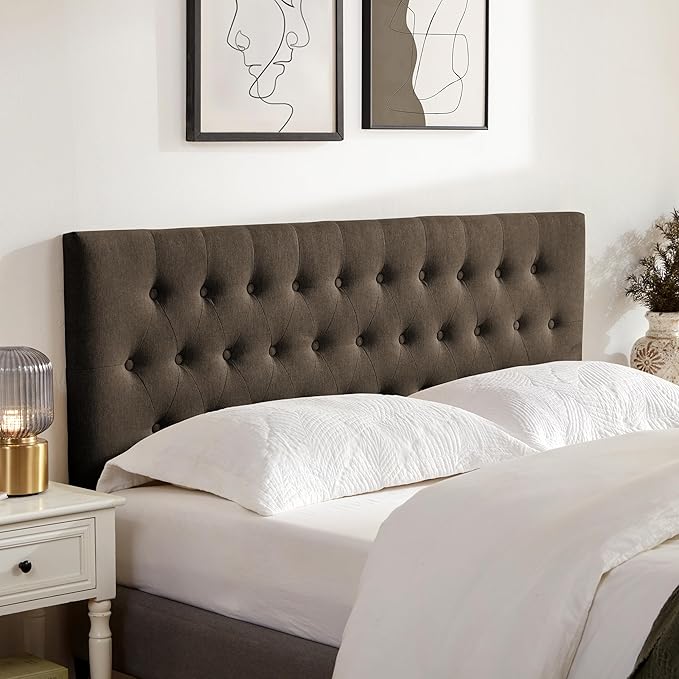 Tufted Upholstered Headboard Twin Size, Solid Wood Head Board with Durable Metal Legs, Adjustable Height Bed headboard from 37” to 51” Fabric Headboard in Modern Button Design, Chocolate