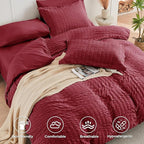 HYMOKEGE Burgundy Twin XL Comforter Set Seersucker 5 Pieces, All Season Luxury Bed in a Bag for Bedroom, Bedding Set with Comforter, Sheets, Pillowcase & Sham