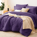 CozyLux Queen Comforter Set Purple Seersucker 7 Pieces Bed in a Bag Queen Comforter Set with Sheets, Luxury Soft Bedding Set with Down Alternative Comforter, Sheets, Pillowcases & Shams for All Season