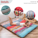 MAXYOYO Bohemian Retro Floor Mattress Vintage Floral Japanese Futon Mattress Roll Up Tatami Floor Mat Foldable Bed Portable Camping Mattress Sleeping Pad Floor Lounger Couch Bed Twin Size