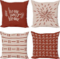 Ambesonne Modern Throw Pillow Cushion Case Pack of 4, Scandinavian Minimal Ornaments Boho Feather Leaves and Home Phrase Print, Modern Accent Double-Sided Digital Printing, 16", Pale Tan and Dark Rust