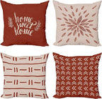 Ambesonne Modern Throw Pillow Cushion Case Pack of 4, Scandinavian Minimal Ornaments Boho Feather Leaves and Home Phrase Print, Modern Accent Double-Sided Digital Printing, 16", Pale Tan and Dark Rust
