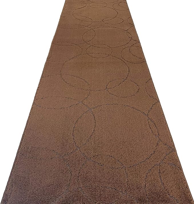 Custom Size Modern Geometric Pattern Carpet Runner Rug for Hallways, Slip Resistant Latex Rubber Backed, 31 inch Wide X Customized Length, Circles Brown, 31 inch X 4 feet, Doormat Size