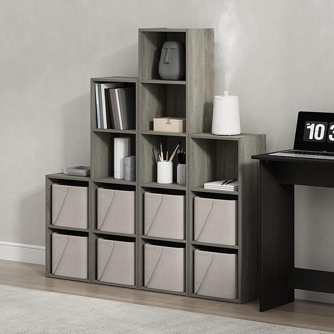 Furinno PASIR Book Shelf, 5-Tier Modern Bookshelf, Open Shelves Bookcase 9" x 12" x 52", for Living Room, Bedroom, Home Office, French Oak