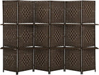 Room Divider 6 Panel Room Screen Divider Folding Portable partition Screen Wood with Removable Storage Shelves Colour Brown