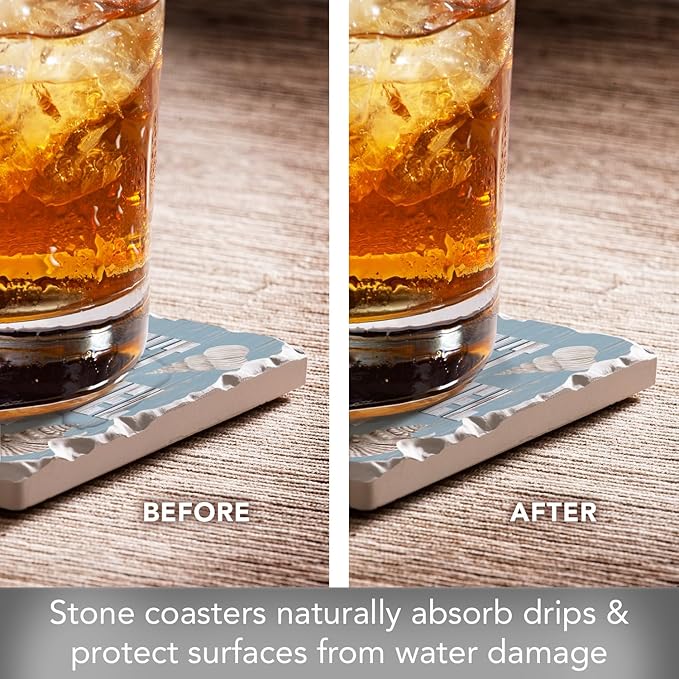 Thirstystone Let It Snow 4 Pack Assorted Tumbled Tile Stone Coasters with Protective Cork Backing 4" Square Manufactured in The USA