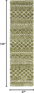 SAFAVIEH Arizona Shag Collection Runner - 2'3" x 12', Green & Ivory, Moroccan Design, Non-Shedding & Easy Care, 1.6-inch Thick, Ideal for The Living Room, Dining, Bedroom (ASG741X)