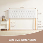 Tufted Upholstered Headboard Twin Size, Sturdy and Durable Solid Wood Twin XL headboard, Fabric Headboard Adjustable Height from 37” to 51”, Modern Button Diamond Design Head Board, White