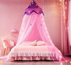 Bed Canopy with Lights,Bed Canopy for Girls Canopy Bed Curtains Girls Bedroom Decor for Twin to King Size Bed (Purple and Pink)