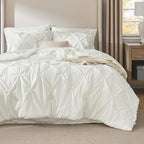 Bedsure Twin Comforter Set Ivory - Bed in a Bag Twin Size Bedding 5 Pieces, GentleSoft™ Pintuck Bed Set Gift for Family, Pinch Pleat Ivory Comforter with Sheets, Pillowcase & Sham