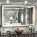 Hasipu LED Bathroom Mirror with Lights 40 x 26 Inch, Gold Metal Frame Light Mirror for Vanity Shaving, Wall Mounted Rounded Rectangle Mirror Anti-Fog, Dimmable, 3 Colors (Horizontal/Vertical)