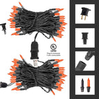 Dazzle Bright Orange Halloween Mini Lights, 20FT 100 Count Waterproof Incandescent Lights Plug in, Connectable Halloween Decorations for Indoor Outdoor Party Yard