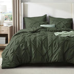 Bedsure Twin XL Comforter Set - Extra Long 5 Pieces Dorm Bedding Sets, GentleSoft™ Pinch Pleat Olive Green Bed in a Bag with Pintuck Comforter, Sheets, Pillowcase & Sham