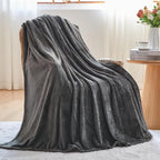 NEWCOSPLAY Super Soft Twin Blanket Dark Grey Premium Silky Flannel Fleece Leaves Pattern Lightweight Bed Blanket All Season Use (Dark Grey, Twin(60"x80"))