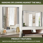 Suidia Bathroom Mirror, 60" x 36" Wall Mirror Metal Framed, Bathroom Vanity Mirror for Living Room Bedroom Bathroom Entryway, Silver, Rect Corner Style