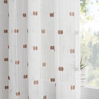 MYSKY HOME White Curtains for Bedroom 84 Inch Length Long Sheer Curtains for Living Room Nursery Curtains with Taupe Patched Design Rod Pocket Privacy Window Drapes Dining Room 52" x 84" 2 Panels