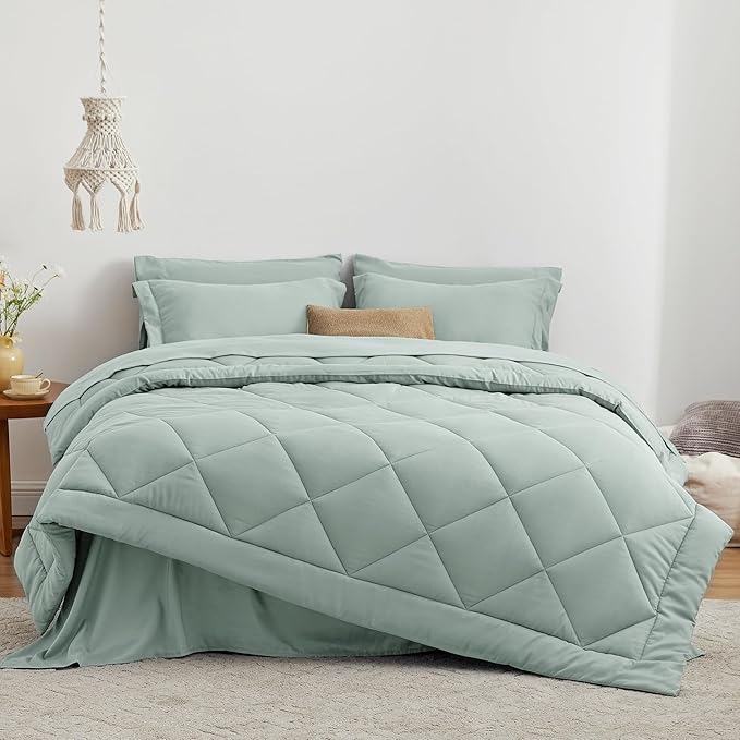 Love's cabin Twin XL Comforter Set Aqua, 5 Pieces Twin XL Bed in a Bag, All Season Bedding Sets with 1 Comforter, 1 Flat Sheet, 1 Fitted Sheet, 1 Pillowcase and 1 Pillow Sham