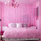 suddus Curtain Lights for Bedroom, 200 Led 6.5ft x 6.5ft Hanging String Lights Outdoor, Fairy Curtain Lights for Backdrop, Window, Wall, Wedding, Party, Garden, Porch, Birthday Decorations Pink