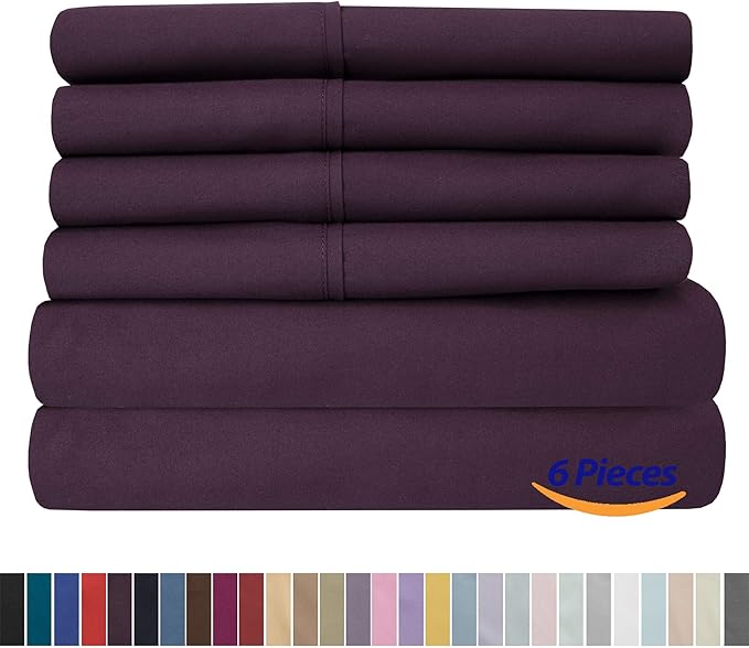 Sweet Home Collection 6 Piece 1500 Supreme Collection Brushed Microfiber Deep Pocket Sheet Set-2 Extra Pillow Cases, Great Value, Split King, Purple