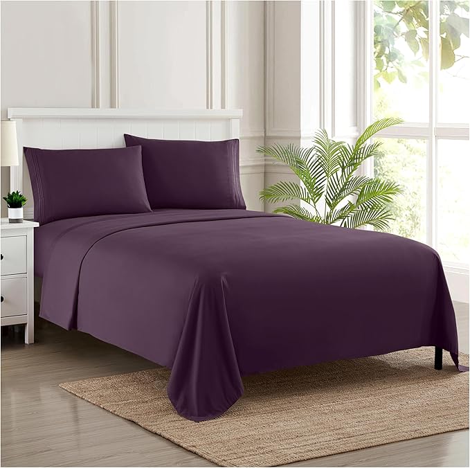 California King Sheet Sets - Breathable Luxury Sheets with Full Elastic & Secure Corner Straps Built In - 1800 Supreme Collection Cal King Deep Pocket Bedding Set, Sheet Set, California King, Purple