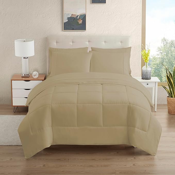 Twin Comforter Set with Sheets - 5-Piece Bedding Collection - 1 Comforter, 1 Fitted Sheet, 1 Flat, 2 Pillowcases - Deep Pocket - Soft & Breathable Premium Quality - Ideal for All Seasons, Taupe