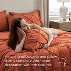 Bedsure California King Comforter Set Burnt Orange - Bed in a Bag Cal King Bedding Set 7 Pieces, GentleSoft™ Pintuck Bed Set Gift for Family, Pinch Pleat Comforter with Sheets, Pillowcases & Shams