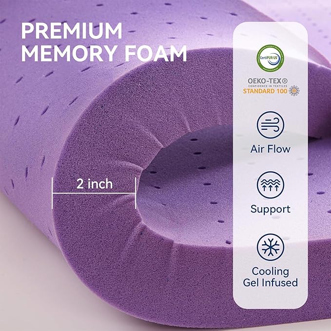 BDEUS Dual Layer 5 Inch Memory Foam Mattress Topper King Size, 2 Inch Gel Memory Foam Plus 3 Inch 1450 GSM Down Alternative Quilted Pillow Top Mattress Pad Cover,White