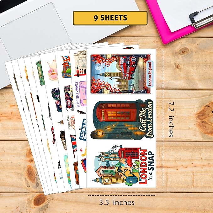 100 Pieces England Sticker London Travel Funny Stickers Vinyl Waterproof for Kids Adults Car, Wall Decor Decal, Hard hat Scrapbook Laptop Phone Birthday Christmas Gift