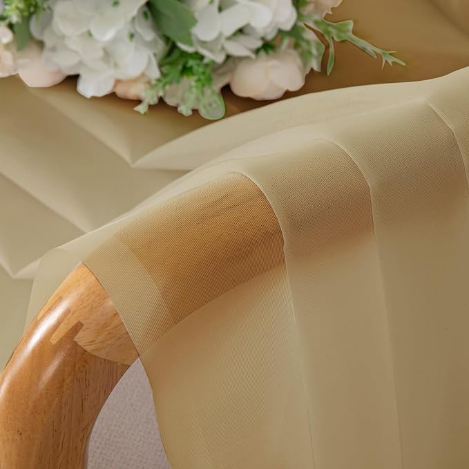 Chyhomenyc Gold Sheer Curtains 84 inches Long 2 Panels Set - Light Filtering Curtains for Living Room, Soft Gentle Voile Rod Pocket Bedroom Window Drapes, 42Wx84L Inch, 2PCS