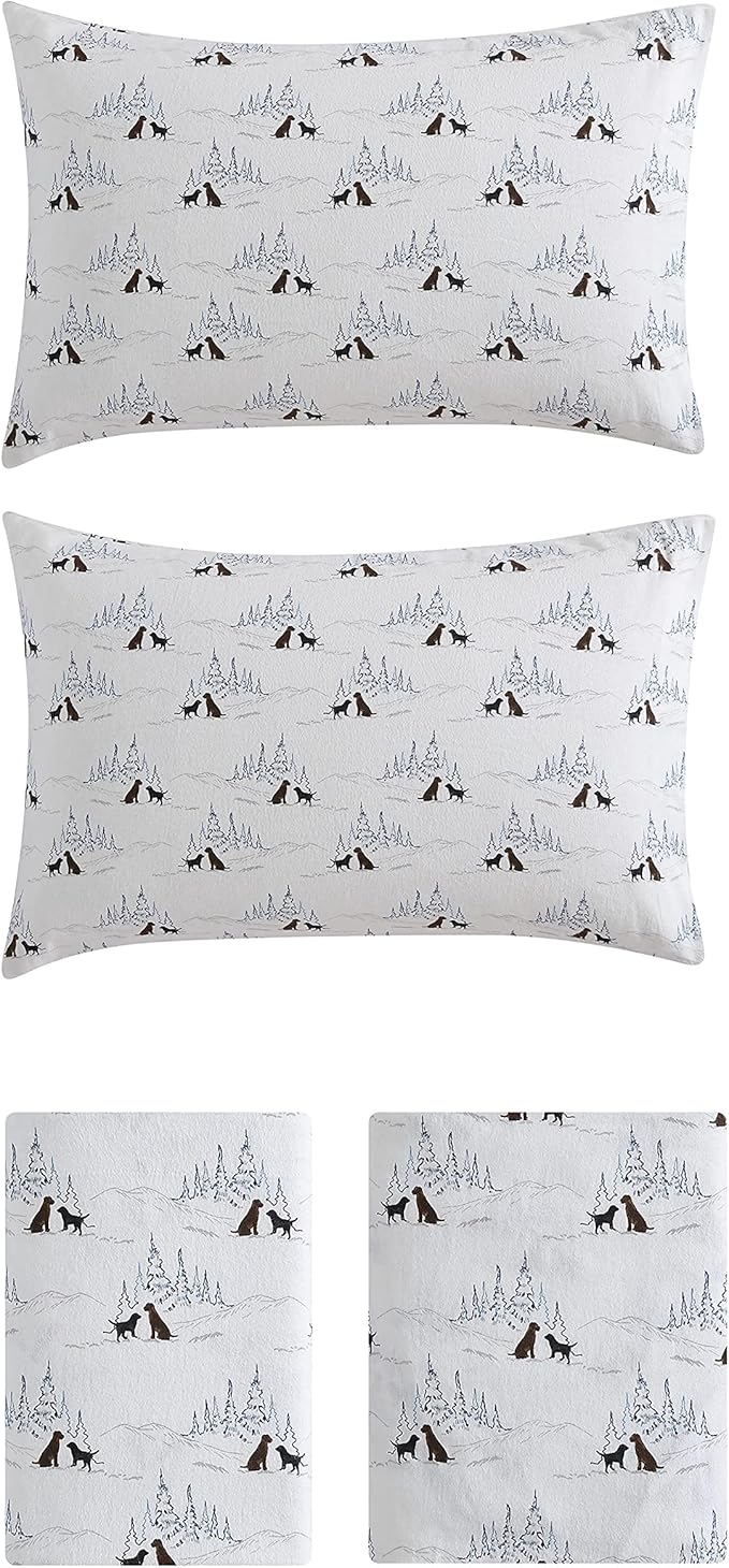 Eddie Bauer - Twin Sheets, Cotton Flannel Bedding Set, Brushed For Extra Softness, Cozy Home Decor (Dog Friends White, Twin)