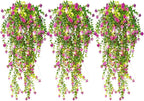 RECUTMS Artificial Hanging Plants with Lights Fake Hanging Plant Faux Eucalyptus Leaf Greenery Vine Outdoor UV Resistant Plastic Plants Home Garden Wedding Party Indoor Outdoor Decorations (Fuchsia)