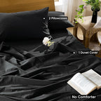 MooMee Bedding Duvet Cover Set 100% Washed Cotton Linen Like Textured Breathable Durable Soft Comfy (Solid Black, Super Queen 90"x98")
