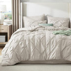 Bedsure Full Comforter Set Linen - Bed in a Bag Full Size Bedding Set 7 Pieces, GentleSoft™ Pintuck Bed Set Gift for Family, Pinch Pleat All Season Comforter with Sheets, Pillowcases & Shams