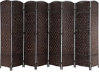 Room Divider 8 Panel Folding Privacy Divider 6 Ft Indoor Wall Divider Portable Partition Wood Screen, Brown
